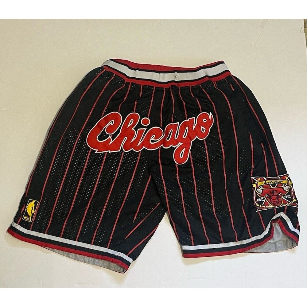 Just Don Chicago Bulls Mens ShortsNBA Pinstripe Basketball Black 96-97 Season